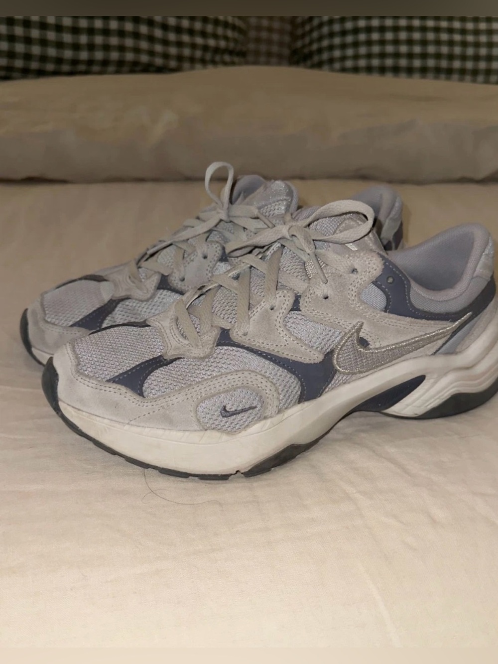 Nike Light Gray and Charcoal Mesh Suede Sneakers